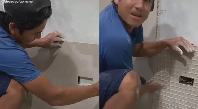 Joven hizo mal el corte de la cerámica y ahora la colocó al revés Joven hizo mal el corte de la cerámica y ahora la colocó al revés