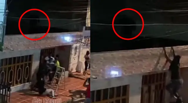 Bruja aparece en el techo de una casa y causa pánico en jóvenes