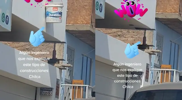 Casa de 2 pisos tiene como columna una gata de autos y genera risas