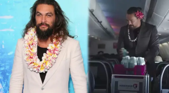Jason Momoa sorprende a pasajeros de un avión repartiendo nueva marca de agua mineral