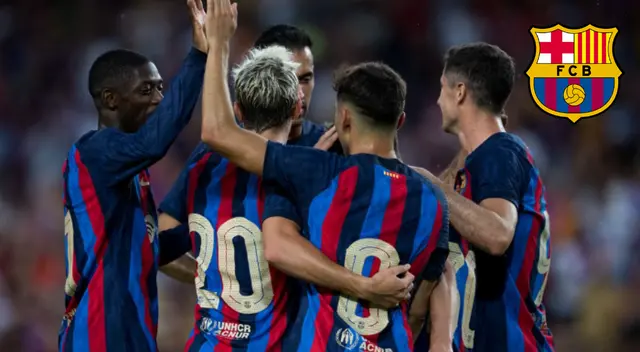 Barcelona festejando en encuentro ante Pumas
