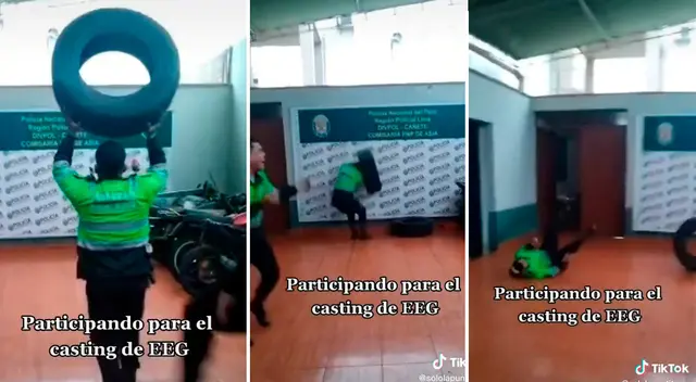 Dos policías quisieron demostrar quien era el más fuerte, pero uno terminó realizando un blooper. Dos policías quisieron demostrar quien era el más fuerte, pero uno terminó realizando un blooper.