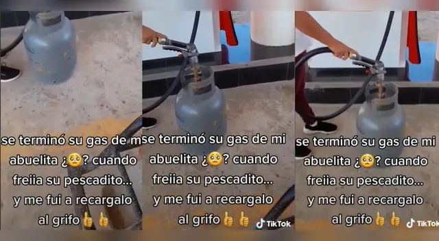 Joven recarga su balón de gas en el grifo