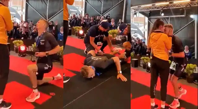 Viral: Atleta se arrodilla para pedirle la mano a su pareja, pero le da un calambre Viral: Atleta se arrodilla para pedirle la mano a su pareja, pero le da un calambre
