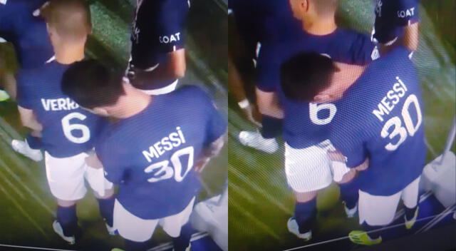 Lionel Messi en comprometedora acción con Marco Verratti.   