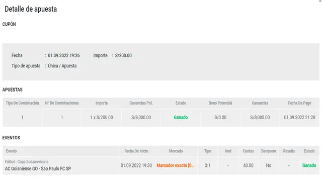 Apuesta deportiva ganadora   