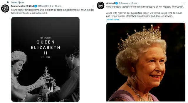 Manchester United y Arsenal despiden a la Reina Isabel II.   