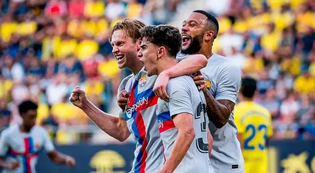Barcelona celebra en Cádiz tras victoria en LaLiga de España