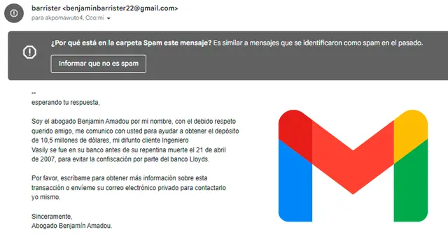 "Te escribo para transferirte 10 mlls de dólares", nueva modalidad de estafa alerta