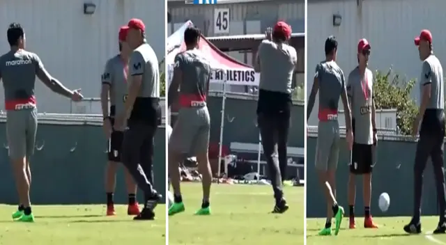 Reynoso reclamo a Lapadula en entrenamiento de Perú Reynoso reclamo a Lapadula en entrenamiento de Perú