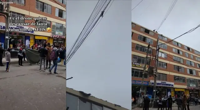 Al fondo hay sitio: drone de la serie quedó atrapado en cables de un poste en Gamarra - VIDEO Al fondo hay sitio: drone de la serie quedó atrapado en cables de un poste en Gamarra - VIDEO