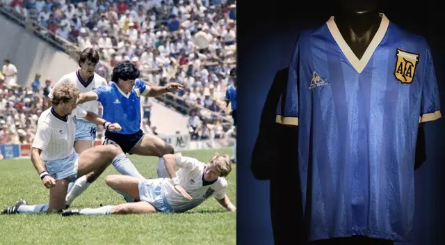 La camiseta elegida es la que usó contra Inglaterra en el Mundial de México 1986.