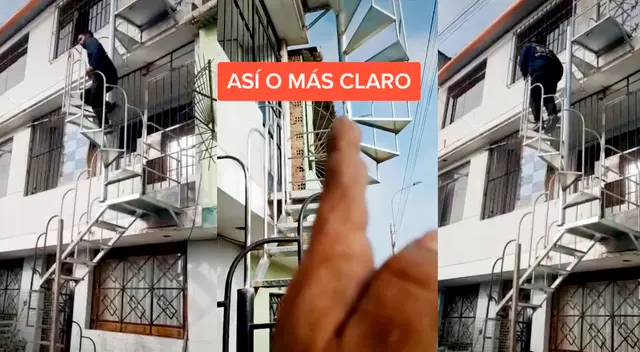 Trabajador defiende la escalera que construyó en el aire ante críticas de los usuarios. Trabajador defiende la escalera que construyó en el aire ante críticas de los usuarios.