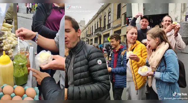TikTok: Extranjeros son captados comiendo choclo con queso en pleno mercado Central