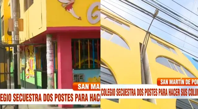 Colegio 'secuestra' postes de luz para ampliar su local y extraña construcción sorprende a miles Colegio 'secuestra' postes de luz para ampliar su local y extraña construcción sorprende a miles