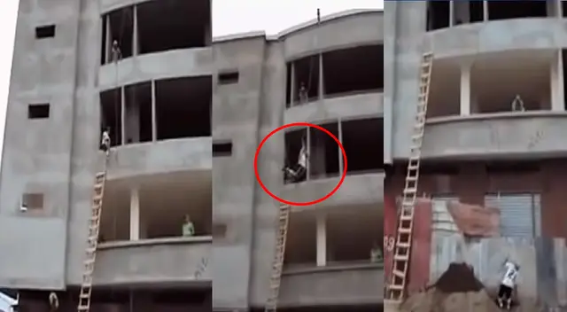 Se olvidan de la 'grúa' para subir materiales y albañil 'arriesga su vida' para agilizar la obra Se olvidan de la 'grúa' para subir materiales y albañil 'arriesga su vida' para agilizar la obra