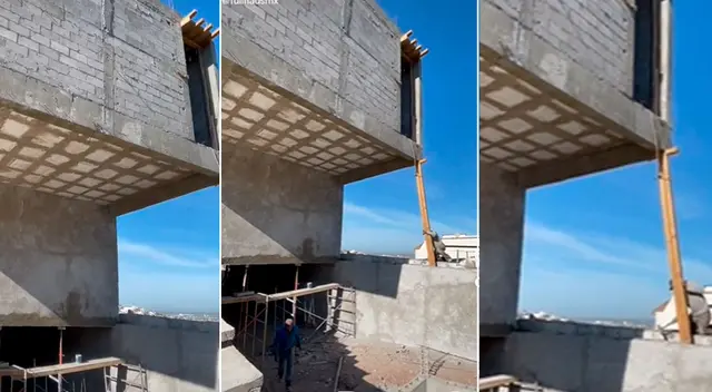 Obrero confía en columna de madera para sostener un 2° piso y la escena se vuelve viral Obrero confía en columna de madera para sostener un 2° piso y la escena se vuelve viral