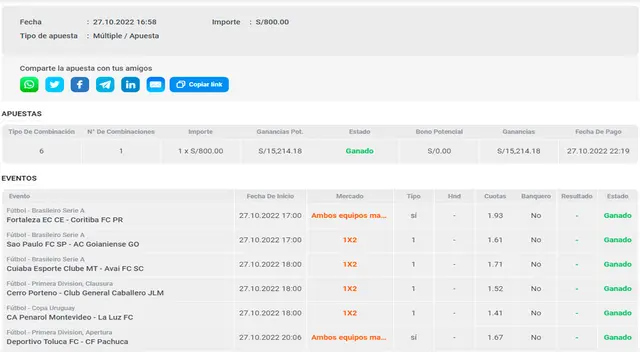 La apuesta que hizo ganar al joven hincha peruano. Foto: TeApuesto   