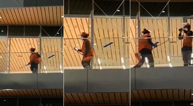 Obreros en 'break' bailan con escoba en mano y usuarios reaccionan: "The Constructor rock" Obreros en 'break' bailan con escoba en mano y usuarios reaccionan: "The Constructor rock"