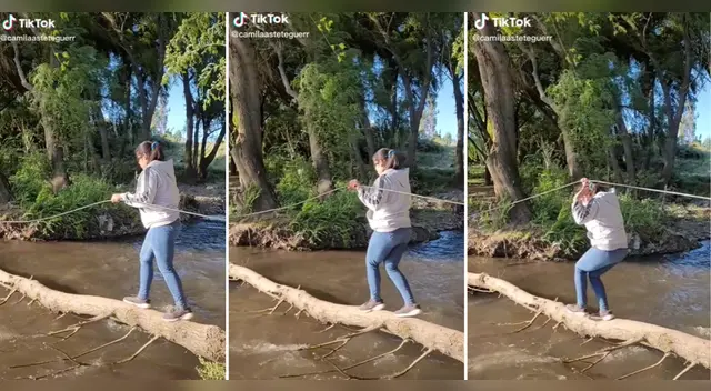 Sufre aparatosa caída al cruzar el río y se vuelve viral en TikTok