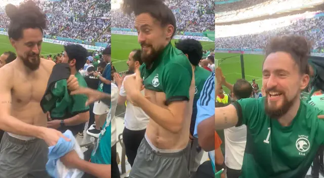  Video causó furor en redes por la auténtica emoción del aficionado argentino por obtener la camiseta del rival. | Fuente: Composición Líbero.