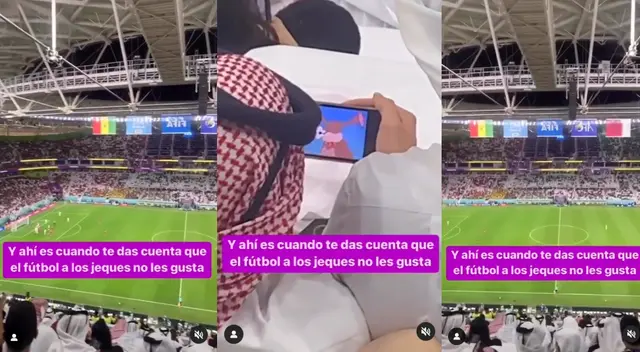 Mientras todo el estadio se encuentra expectante por el inicio del encuentro, hincha árabe prefiere distraerse con conocido dibujo animado.
