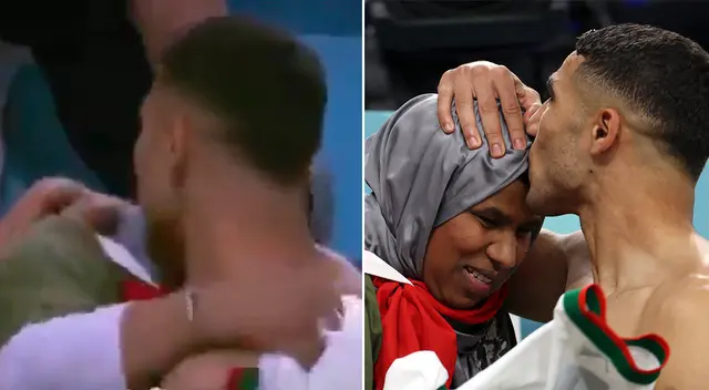 Hakimi besó y le regaló camiseta a su madre