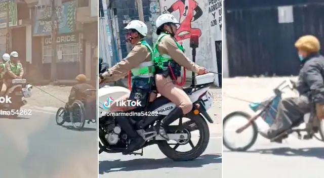 Mujeres policías echan una mano a hombre con discapacidad a bordo de curiosa 'silla de ruedas Mujeres policías echan una mano a hombre con discapacidad a bordo de curiosa 'silla de ruedas