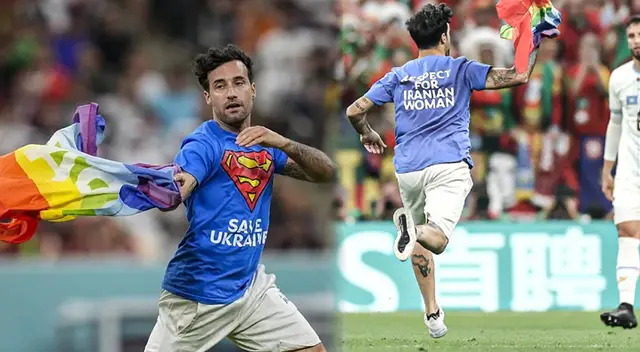 Hincha envió un contundente mensaje tras invadir el campo durante el partido entre Portugal vs. Uruguay. Hincha envió un contundente mensaje tras invadir el campo durante el partido entre Portugal vs. Uruguay.