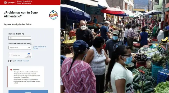 Consulta si eres beneficiario del Bono Alimentario, dinero que entrega el gobierno peruano.