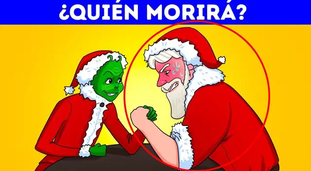 Solución al acertijo visual: el que morirá es Papa Noel. | Fuente: Acertijo en 7 segundos.
