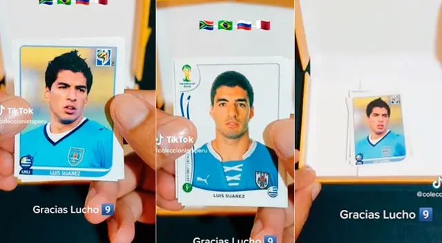 Hincha muestra con orgullo figuritas de Suárez de 4 mundiales y así reacciona: "Gracias Lucho"