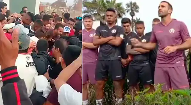 Hinchas y jugadores de la 'U' en Campo Mar. Hinchas y jugadores de la 'U' en Campo Mar.