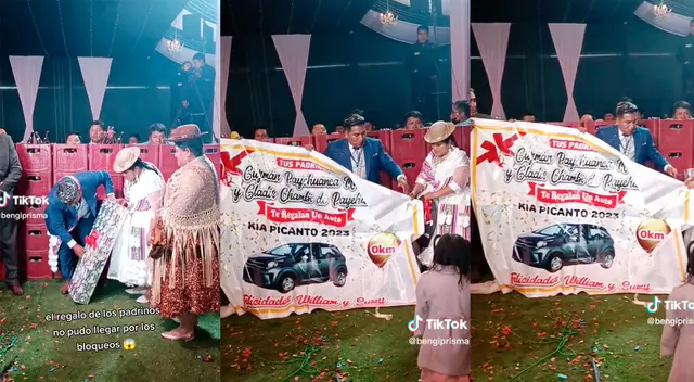 Padrinos de esposos les regalan auto 0 km, pero no llegó por los bloqueos al interior al país.
