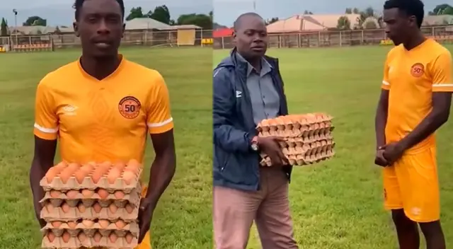 Insólito: futbolista africano es premiado con cajas de huevo por ser el 'Mejor del Partido' Insólito: futbolista africano es premiado con cajas de huevo por ser el 'Mejor del Partido'