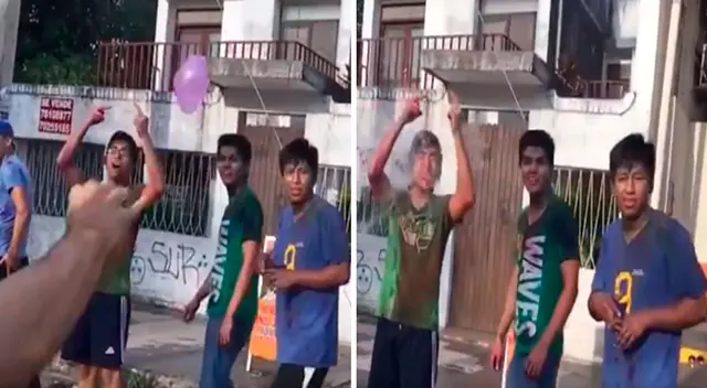 Tras arrojar el globo lleno de agua, el responsable publicó las imágenes en cámara lenta.