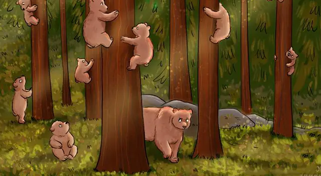 Solo si eres inteligente podrás ubicar al hombre escondido entre osos.