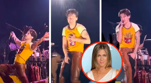 Harry Styles trató de cubrirse con una prenda para continuar con el espectáculo. Harry Styles trató de cubrirse con una prenda para continuar con el espectáculo.