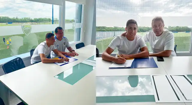 Miguel Merentiel firmando contrato con Boca Juniors