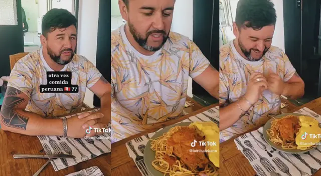 Chileno es viral en tiktok por su peculiar reacción al probar tallarines rojos con papa a la huancaína.