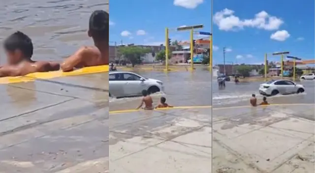 Dos niños decidieron combatir el calor en Piura de una peculiar forma. Dos niños decidieron combatir el calor en Piura de una peculiar forma.