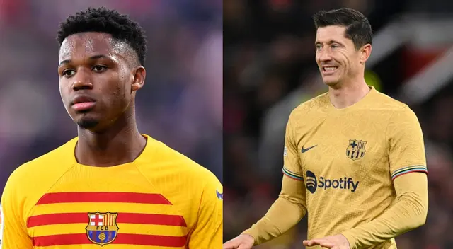 Robert Lewandowski se molestó con Ansu Fati.