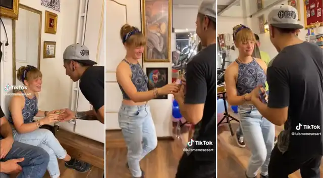 La guapa extranjera no dudó en intentar bailar el género peruano, aunque era su primera vez.