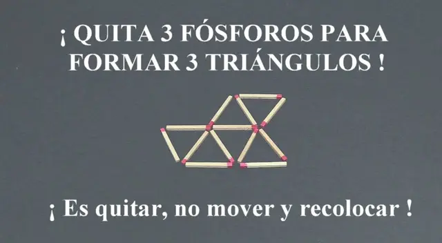 Acertijo viral: Haz tres triángulos eliminado tres fósforos Acertijo viral: Haz tres triángulos eliminado tres fósforos