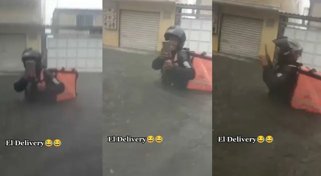 Repartidor se lleva aplausos en TikTok tras llevar pedido en medio de inundación