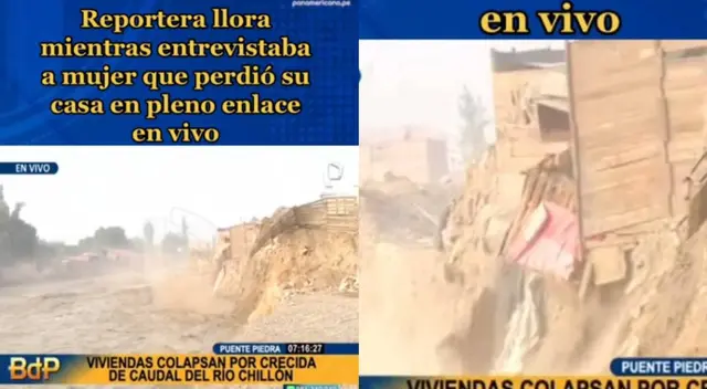 Corresponsal de Panamericana TV llora en vivo luego de ver cómo mujer pierde su casa