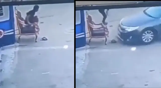 El hombre reaccionó a tiempo para evitar la embestida de este coche. El hombre reaccionó a tiempo para evitar la embestida de este coche.