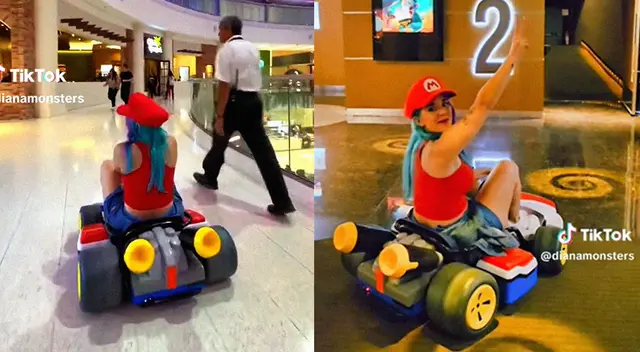 Tiktoker Diana Monsters recorre centro comercial en una go kart.