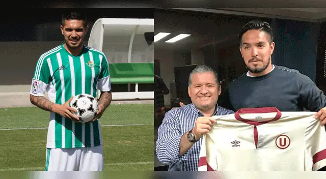 Juan Vargas con el Betis y al otro lado con la U en su presentación