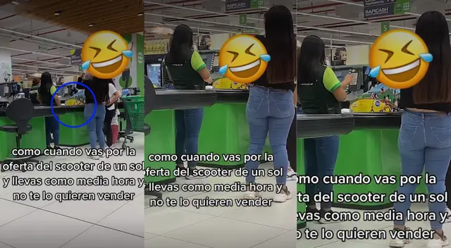 Mujer se decepciona de oferta de scooter a un sol en Tottus. Mujer se decepciona de oferta de scooter a un sol en Tottus.
